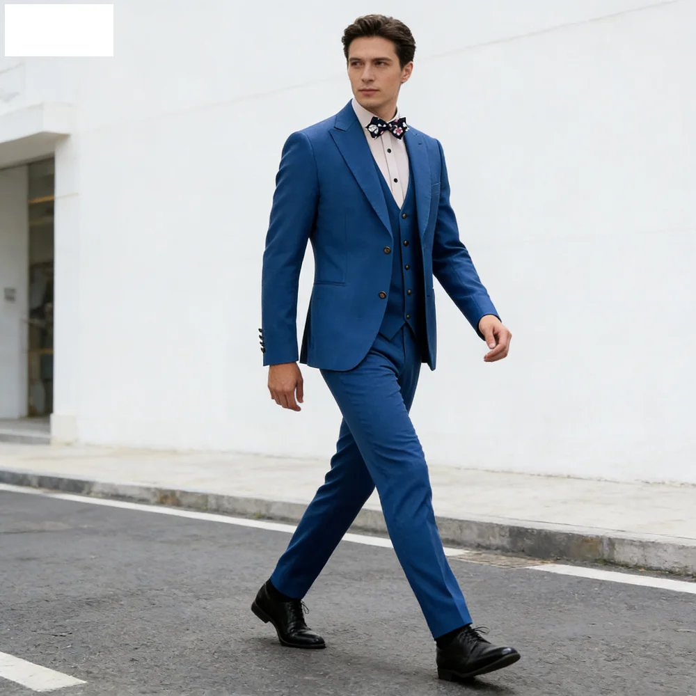 

Мужской светло-голубой льняной костюм-тройка Slim Fit для свадьбы, торжественных мероприятий и танцев, смокинг для шафера, новинка