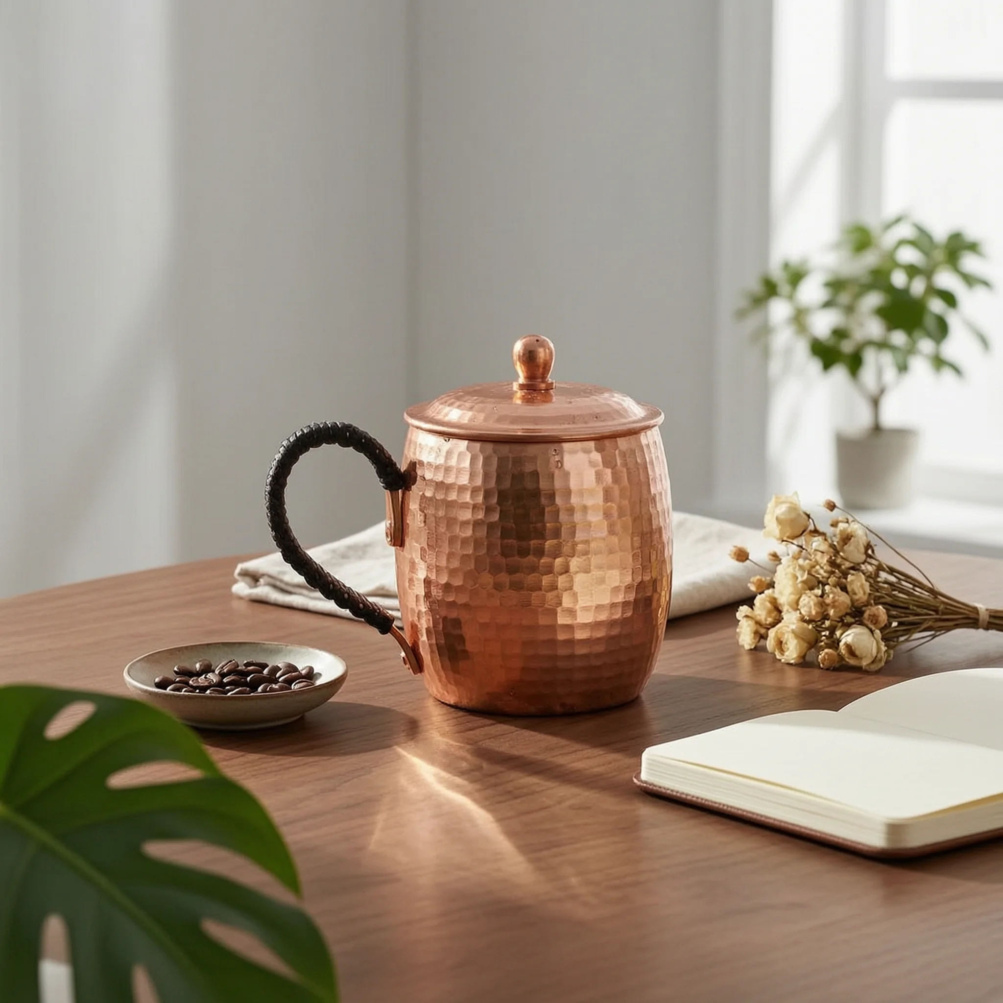

2 Pieces Handmade Copper Tea Cup Gift Ready Handmade Copper Cup Moscow Mule Mug Lid Included Polished Finish for Gifts