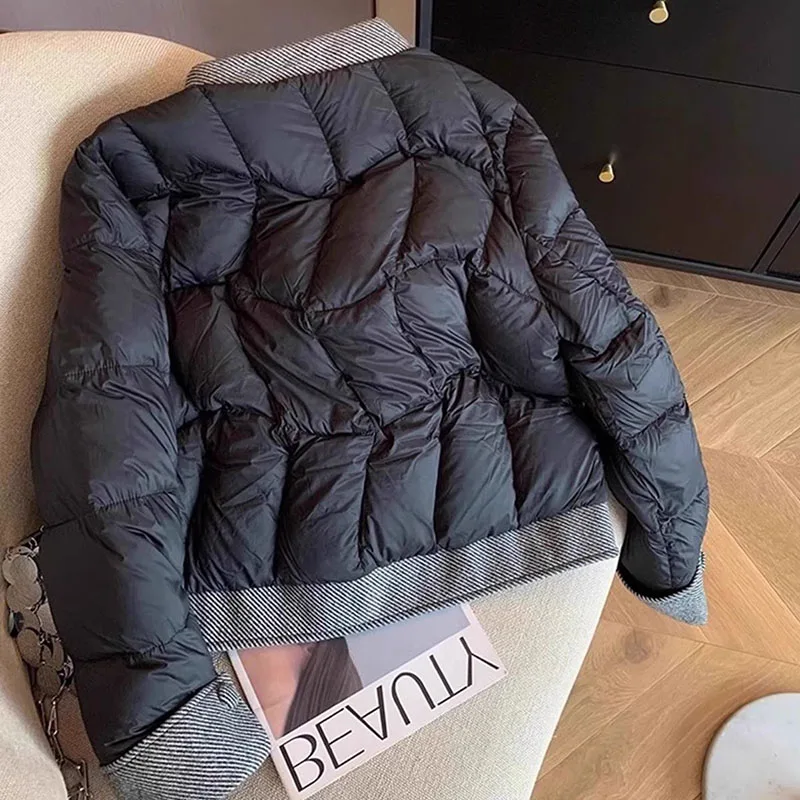 Women Cotton Padded Coats Autumn Winter Lightweight Fashion Contrast Color Short Quilted Jacket Outerwear Warm Overcoats