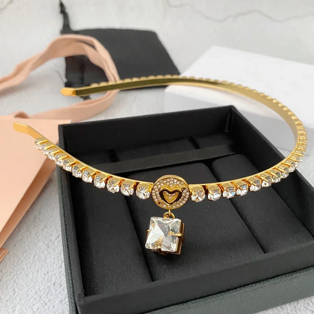 

Fashion Brand Designer Lovely Gold Large Crystal Hair Hoop Luxury Jewelry Sweet HairBand Women