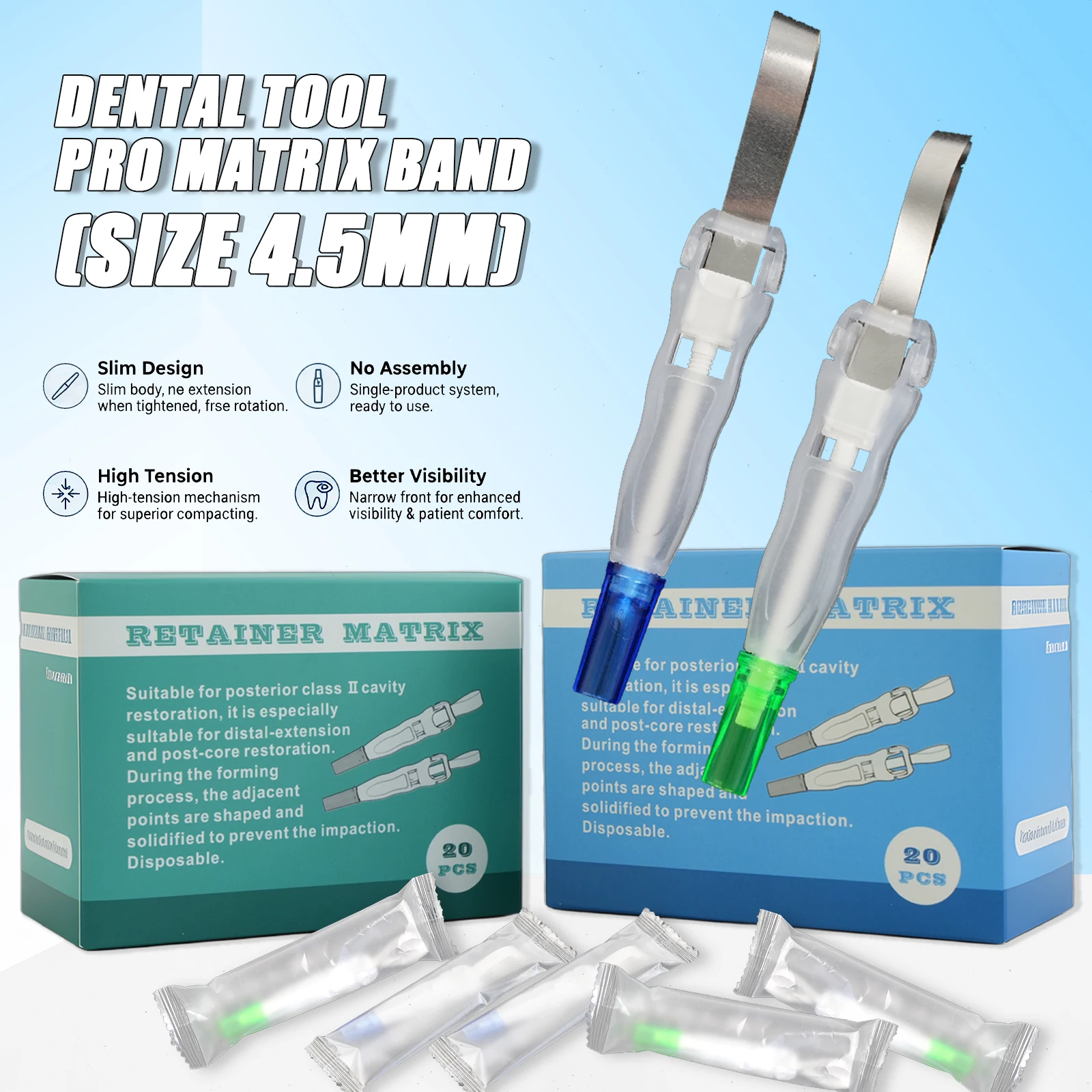 

20 шт./упак. Стоматологические инструменты и материалы: Матричные ленты-фиксаторы 6.2мм/4.8мм, узкие, стальные, для защиты зубов (для стоматологов)