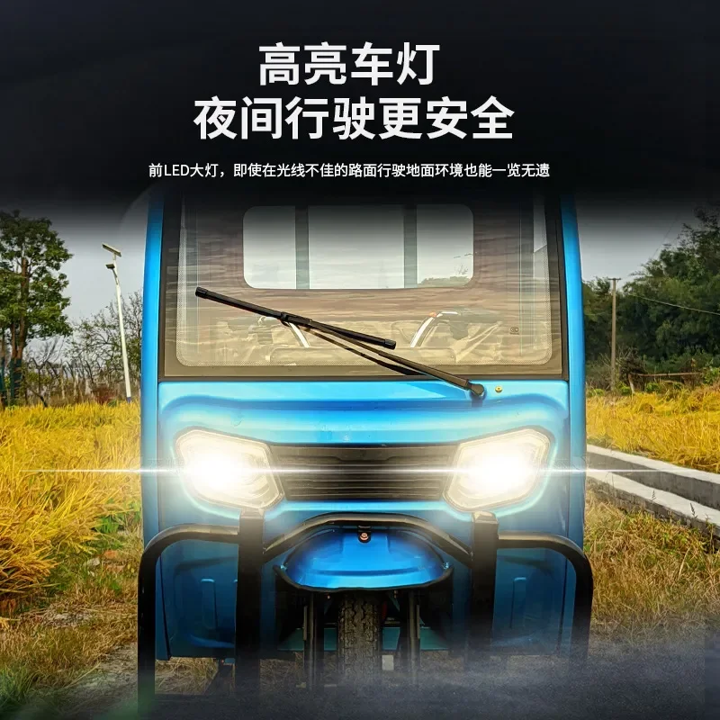 for Electric Tricycle Climbing Truck Semi Closed Cargo Pulling with Shed Agricultural Freight Battery Car Licensed