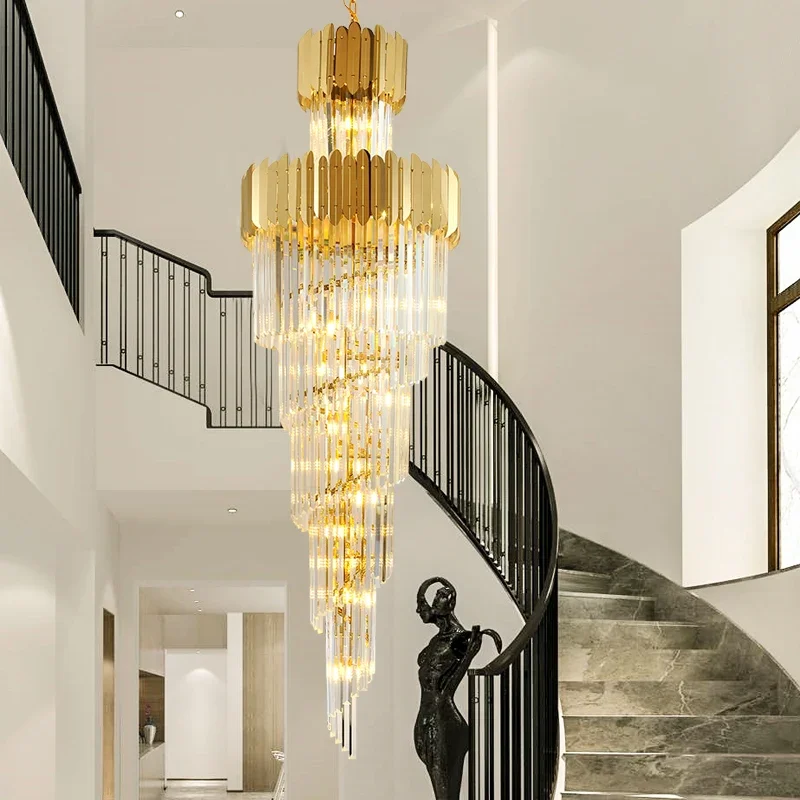 

YUNYI Modern Luxury Large Indoor Round Spiral Stairwell Chandelier Gold Color Hanging Lobby Staircase Crystal Chandelier