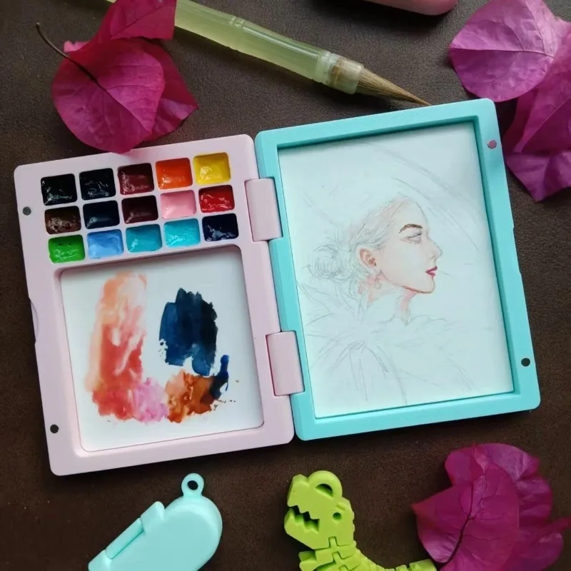 12/15 Grid Empty Watercolor Paint Box with Ceramic Mixing Palette Portable Storage Case Artist Travel Sketching Art Supplies