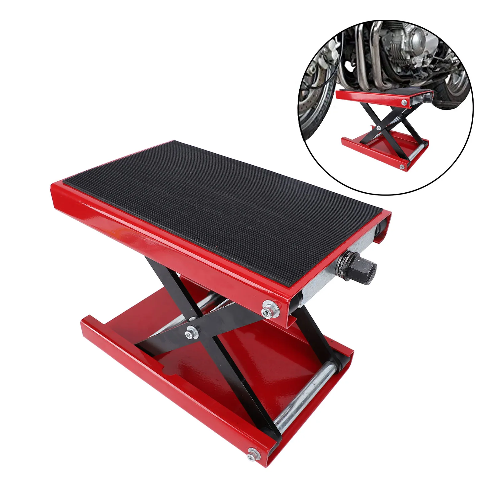 Adjustable Height Foldable 500kg Capacity Motorbike Jack Stand Motorcycle Lift Scissor Jack 85-340mm/3.35-13.39in