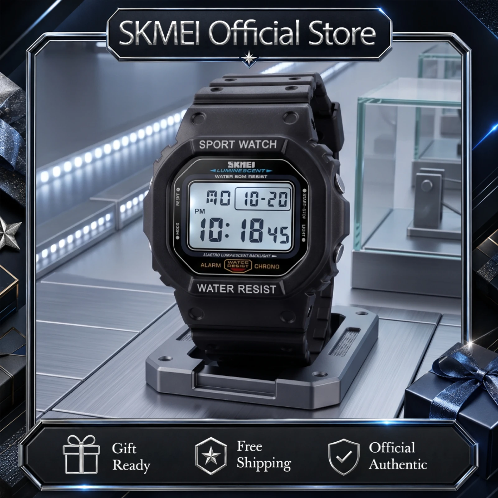 SKMEI 1134 Digital Wristwatch With Box 50M Waterproof Electric Sport Watch Alarm Luminous Stopwatch For Shower Hand & Car Clean