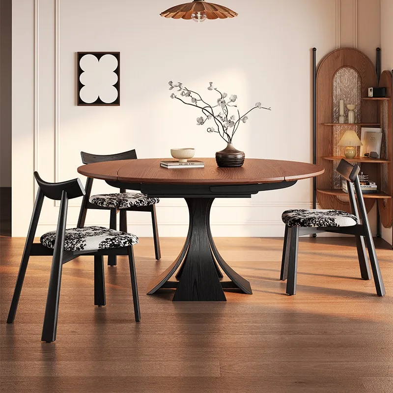 

Solid wood retractable dining table variable round table American medieval style small apartment folding dining table