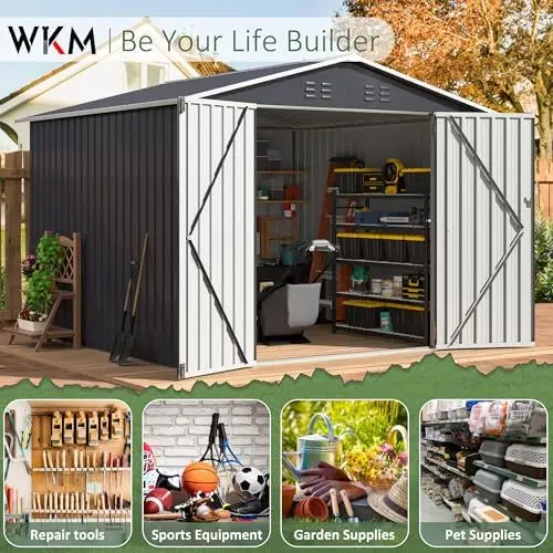 8X8 FT Outdoor Storage Shed, Utility Metal Tool Storage with Lockable Doors and Updated Frame Structure, Metal Garden - view 4