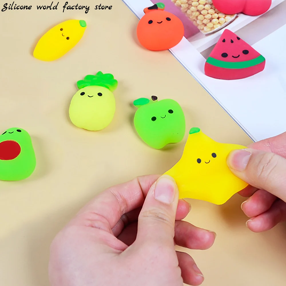 Silicone world 5/10Pcs/set Soft Glue Stress Relief Toys Fruits Squishy Toys Party Easter Gifts for Adults Kids Stress Relief Toy