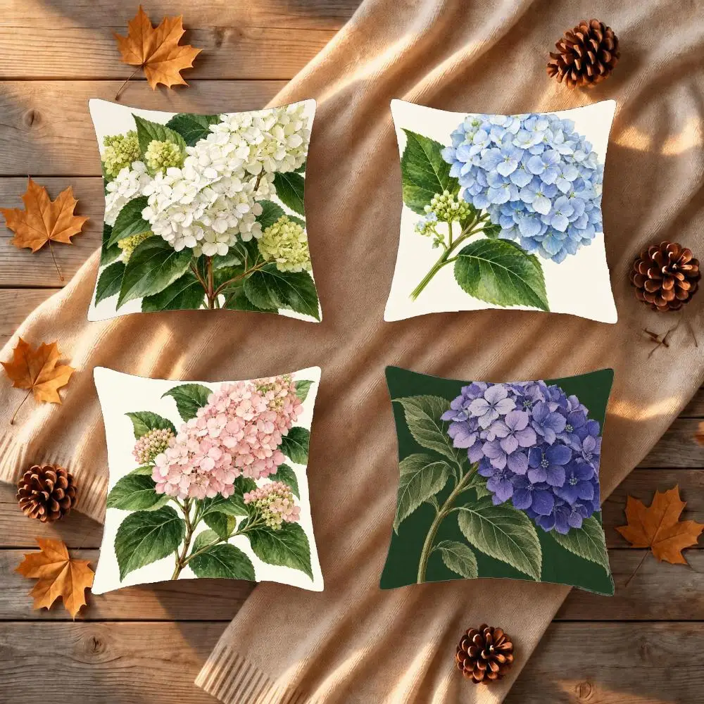 Vintage Hydrangea Cushion Cover 1/4Pcs Soft Plush Throw Pillow Cover Double-Sided Print Sofa Living Room Decor