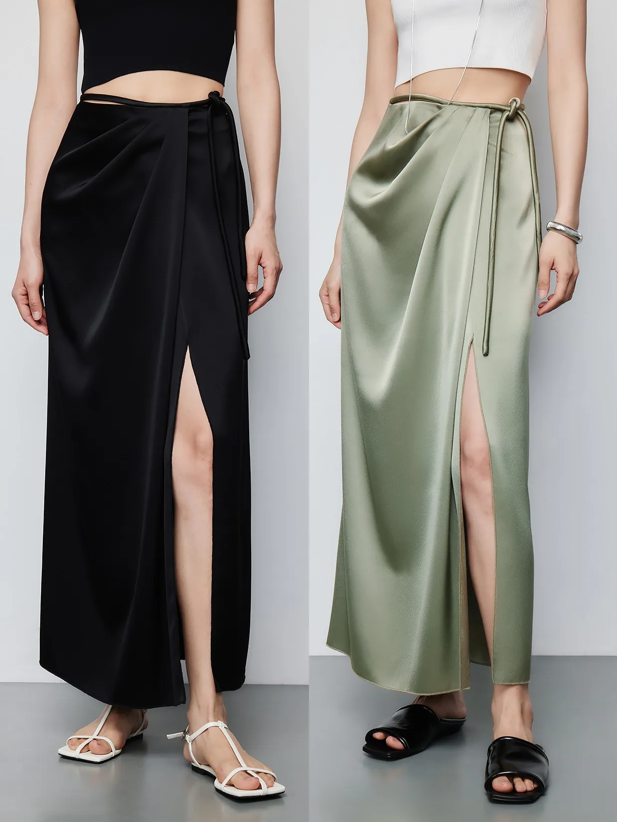 

Осенняя коллекция 2025: Двусторонняя шелковая атласная юбка А-силуэта для женщин, струящаяся, с разрезом, с завышенной талией, для офиса, из ацетатного шелка, с охлаждающим эффектом