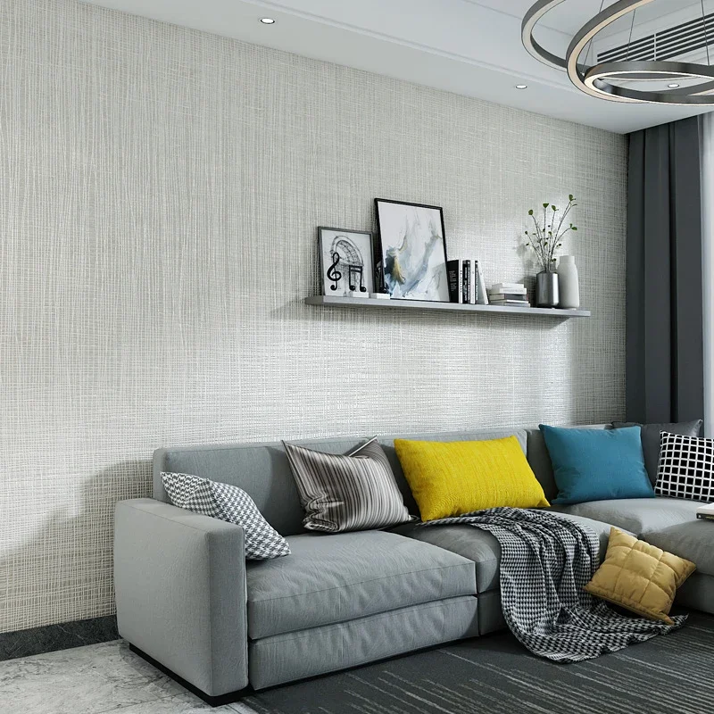 beibehang Modern minimalist white plain non-woven wallpaper bedroom living room gray home light gray linen wall paper decoration