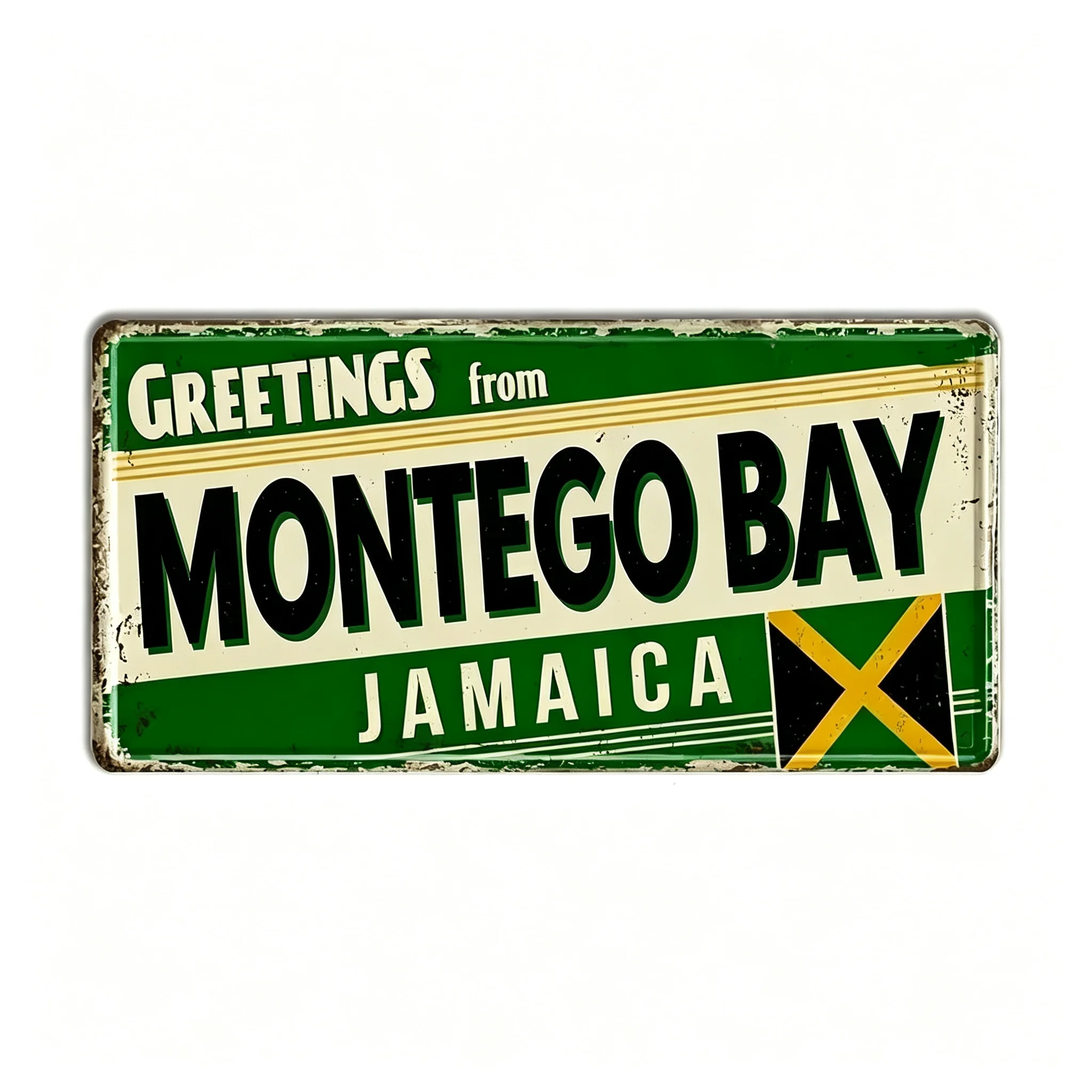 Vintage Jamaica City Greetings Aluminum Metal Sign 15x30cm Distressed Retro Tin Plaque Travel Souvenir Wall Art for Bar Garage