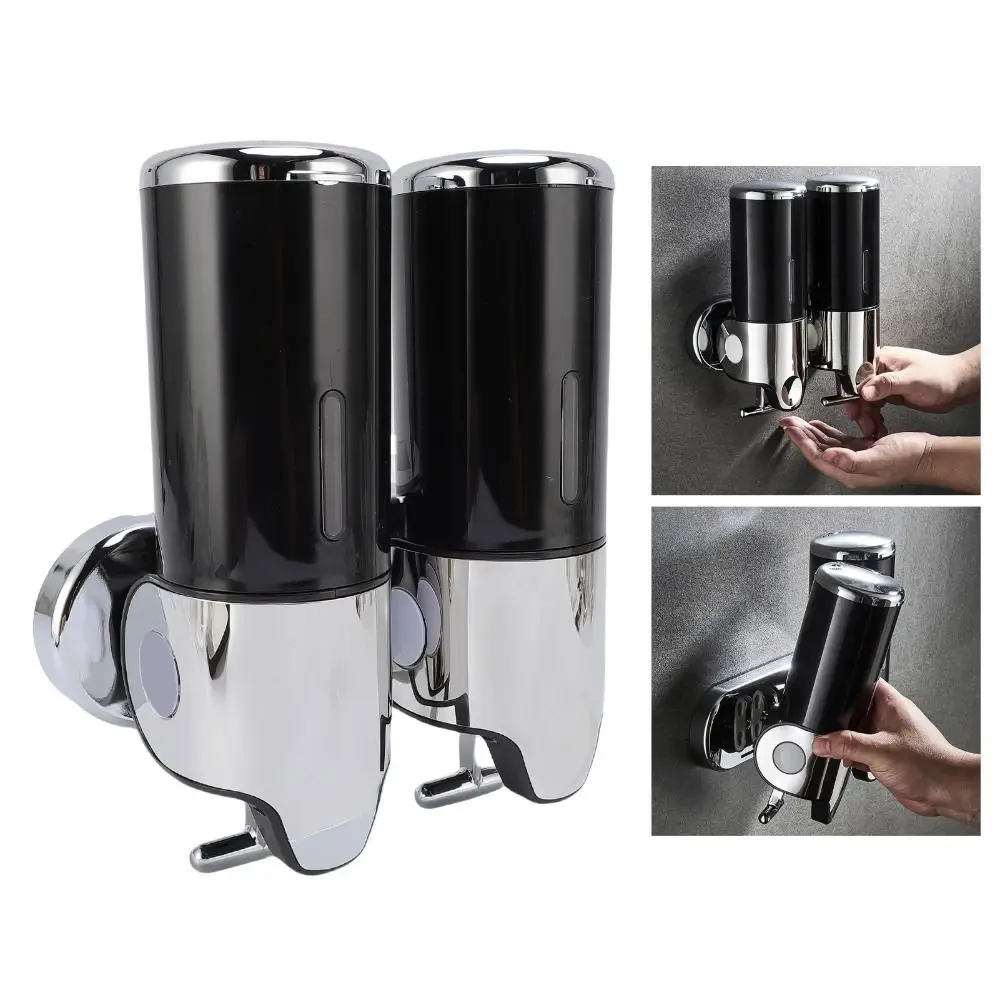 ABS Wall Mount Soap Dispenser 1000ml Capacity 2 in 1 Chamber Shampoo Conditioner Dispenser Manual Pressing Head