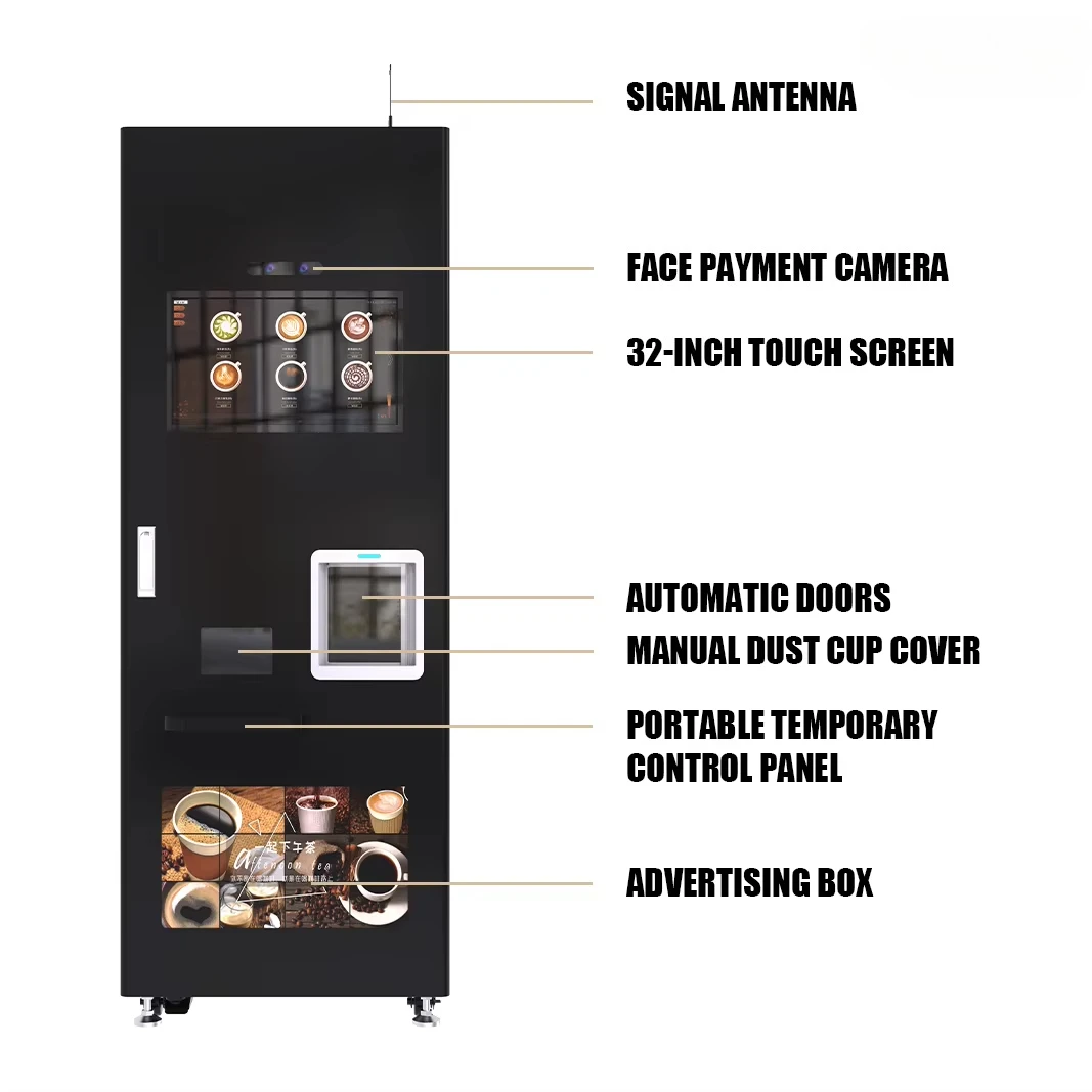 Commercial Fully Automatic Coffee Vending Machine 24/7 Self-Service Touchscreen Super Automatic Coffee Machine Bean to Cup