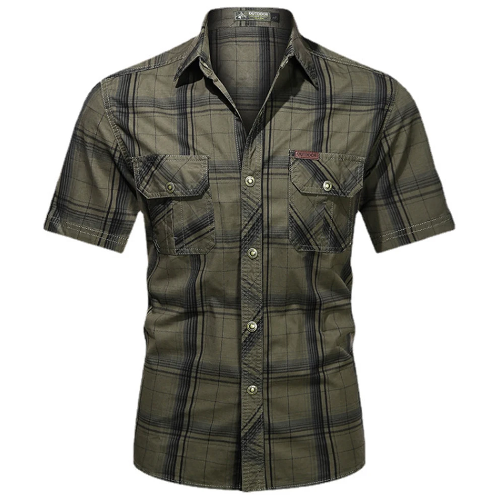 Spring Summer Men's Lapel Plaid Shirts Men Short Sleeve Button Shirt  Casual Streetwear Male Work Shirts Fashion Tops Clothong