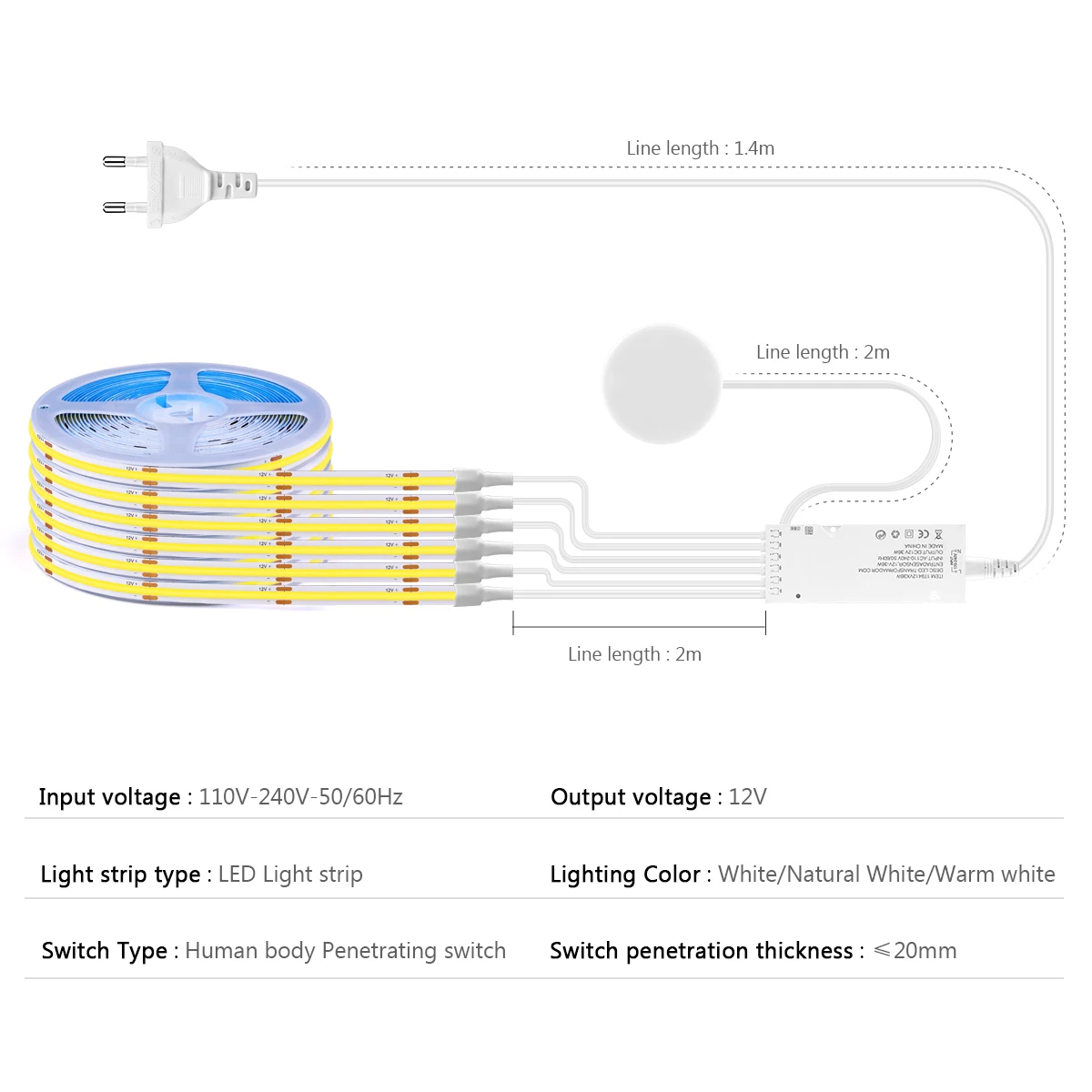 2M 5M Motion Sensor LED Strip Light Set 12V  COB Tape Human Body Induction Staircase Step Lighting Cabinet Corridor Backlight