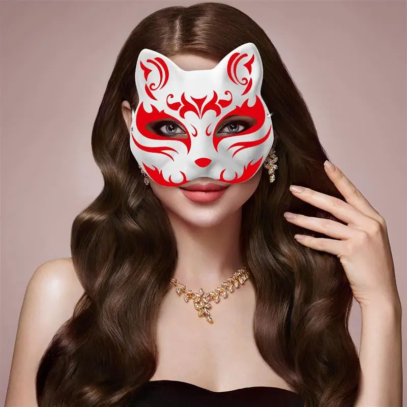 5 Pcs Masks Cat Masquerade Venetian Animal Unpainted Craft White Paper Blank for Women Makeup Tail Halloween