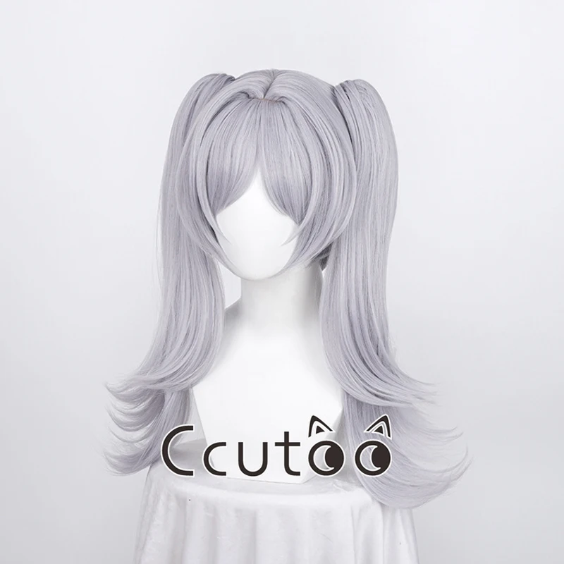 Wig Frieren Anime Sousou no Frieren di pemakaman abu-abu perak wig kostum Cosplay rambut sintetis Chip yang bisa dilepas ekor kuda