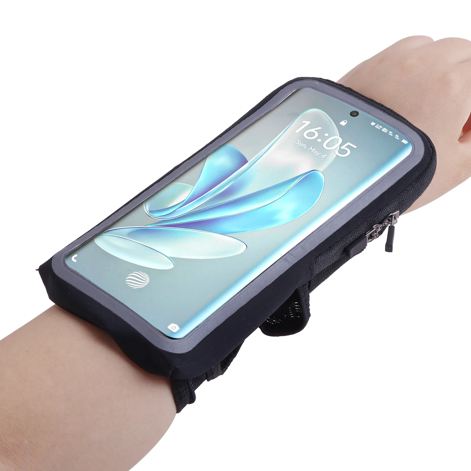 1 Pc Wristband Phone Holder 7in Black Wrist Arm Bag Phone Arm Sleeve with Card Slot for IPhone Pro Max Plus (16/15/14/13/12/11)