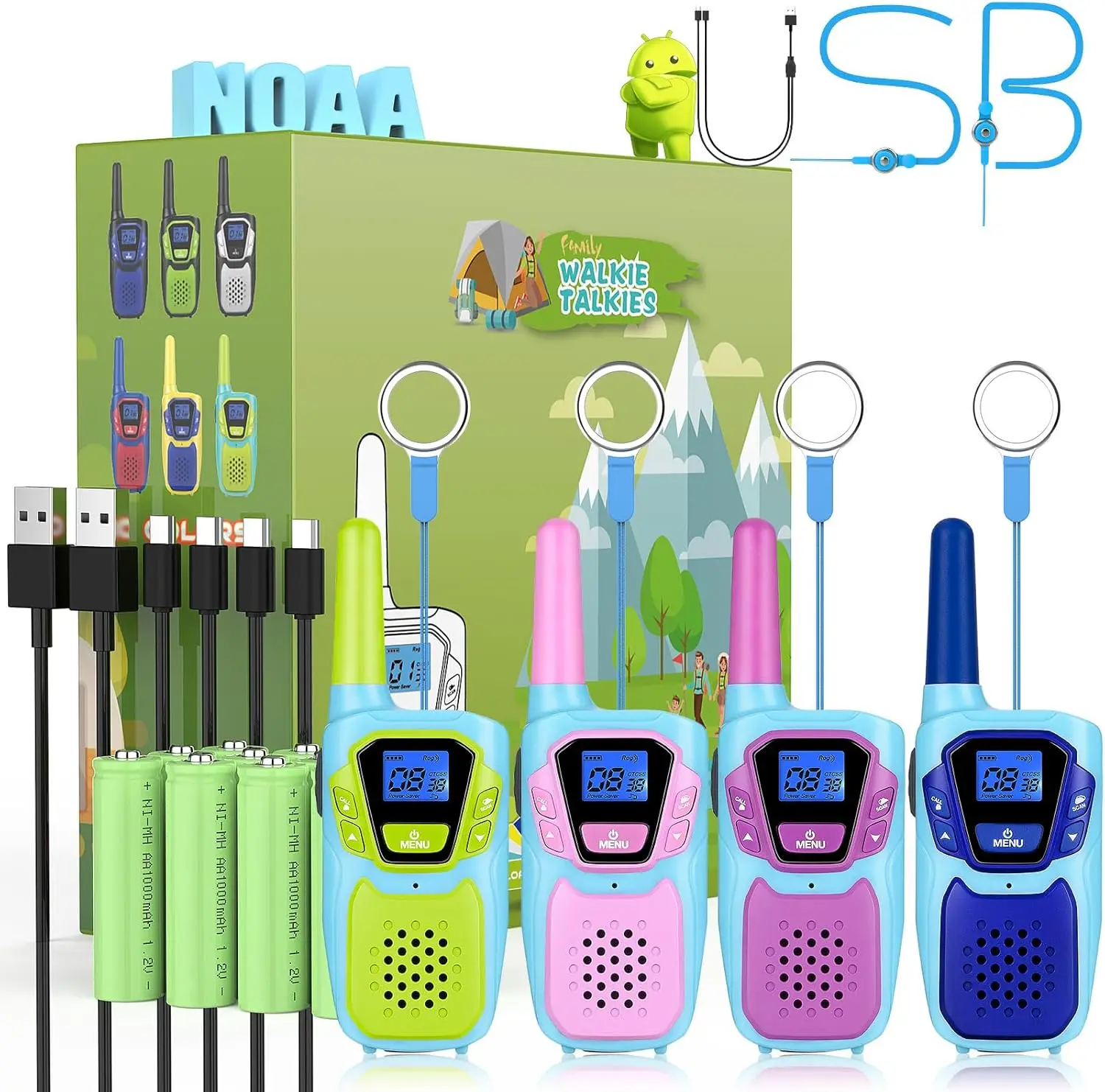 

Long Range Rechargeable 4-Pack Walkie Talkies with Lanyard & USB, Pink Family 2-Way Radios for Camping Skiing