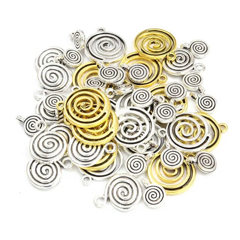 15/40pcs Spiral Round Alloy Charms Antique Silver/Gold Color Swirl Pattern Metal Pendant for Jewelry Making Necklace Accessories