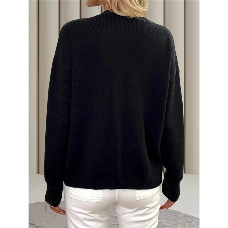 AAAF سترة البلوزات للنساء العصرية الخريف طويلة الأكمام الخامس الرقبة زر أسفل المتضخم مكتنزة متماسكة سترة ملابس خارجية