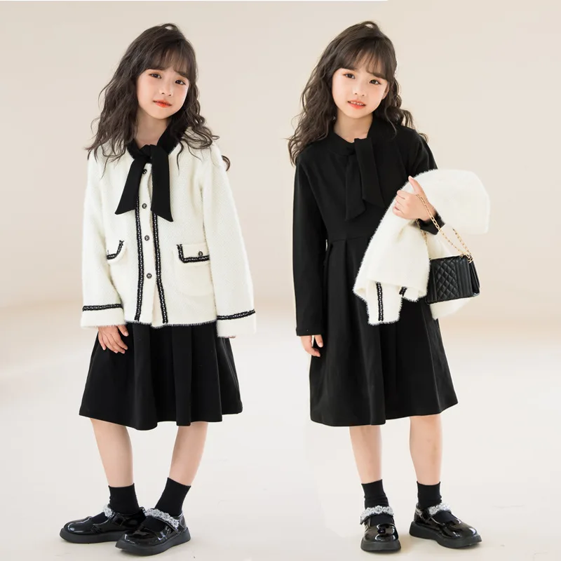 Girls' Outfit Skirt Korean Autumn Winter Parent-Child Mother-Daughter High-End Big Girl Skirt Jacket Two-Piece Set