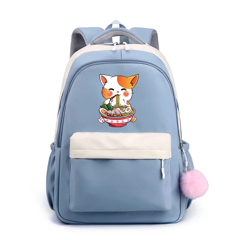 Cute cat eating ramen pattern backpack new casual high quality large capacity backpack cat Harajuku school bag