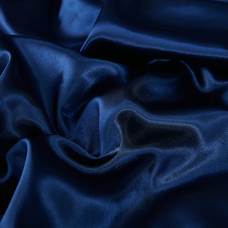 Navy Blue Silk Satin Fitted Sheet Sets, Soft Deep Pocket Queen Bottom Bed Sheets Set Non- Fading, Breathable Mattress Protector
