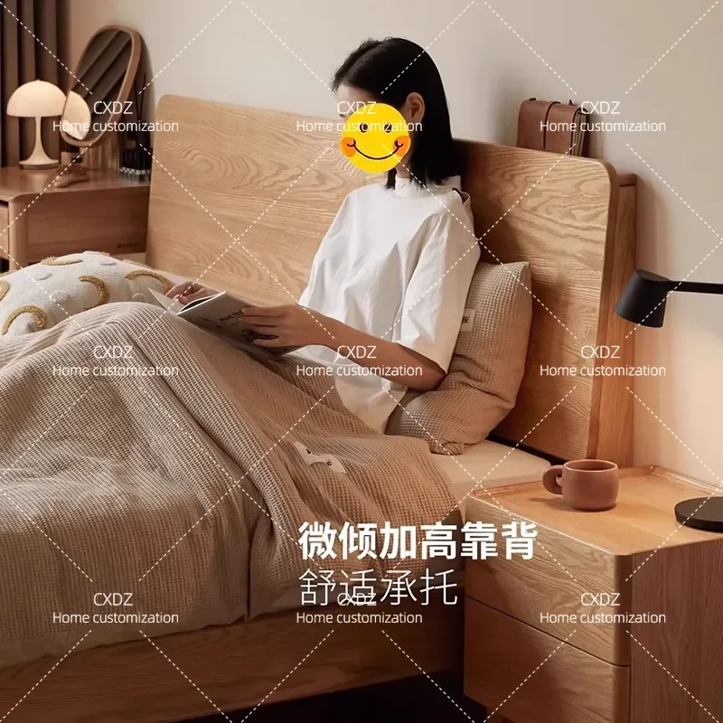 1.8m Full Solid Wood Rubber Wood Double Simple Pure Wood Platform for Small Apartment Single Bed Rental House