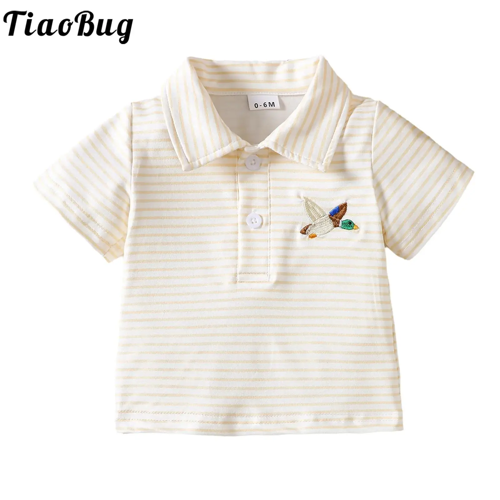 Infant Baby Boys Casual Summer Clothes T-shirt Top Short Sleeve Lapel Striped Embroidery Button Shirt Tops School Daily Wear