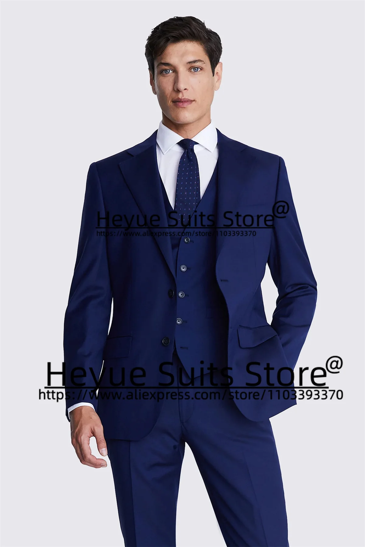 

Handsome Navy Blue Formal Men Suits Slim Fit Custome Made Groom Party Tuxedos 3 Pieces Sets Business Male Blazer Costume Homme