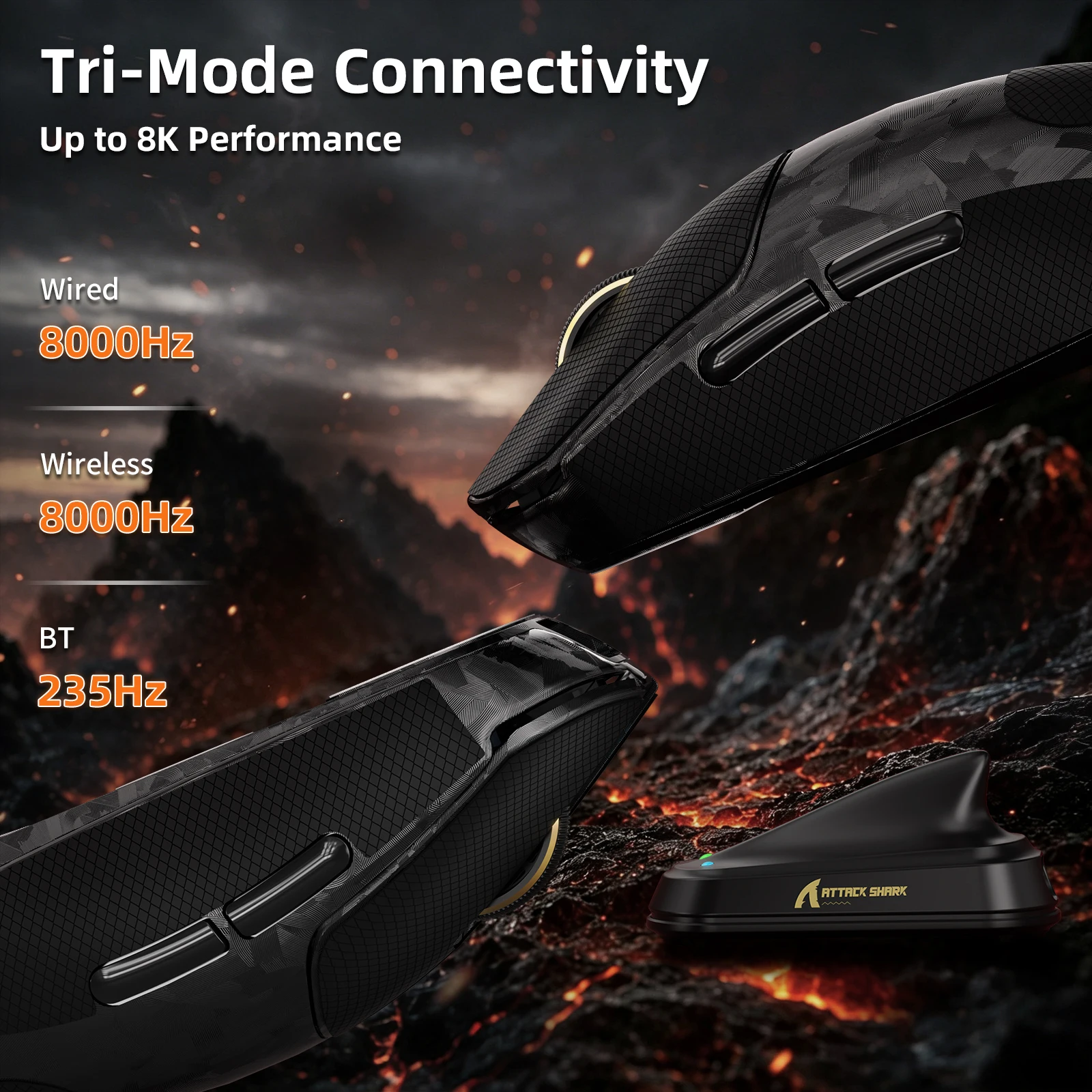 ATTACK SHARK RS3Ultra Tri-Mode Wireless Gaming Mouse With Coiled