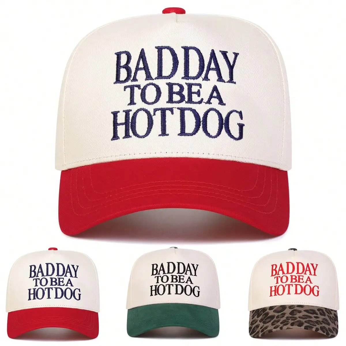 

1Pc Women Embroidered Baseball Cap "Bad Day To Be A Hotdog" Letter Print Five-Panel Hat Streetwear Sun Protection Cap for Spring Autumn Travel Beach Vacation