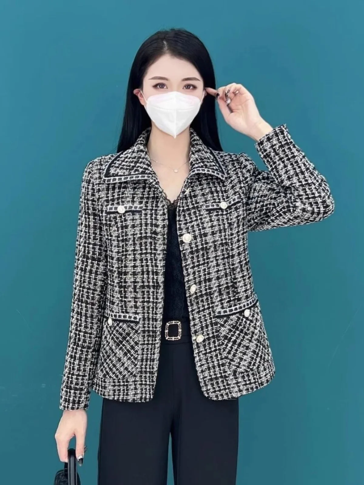 

Шикарный ор-костюм Jaet для мам среднего возраста, осенняя мода, корейский свободный крой, кардиган на пуговицах, маленький Fraance Sle