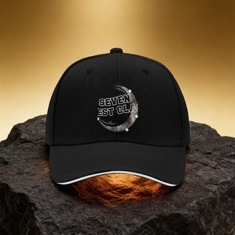 July Classic Moon And Star Pattern Hat Unisex Printed Baseball Cap Sandwich Brim Sports Cap Suitable for Daily Work And Travel -