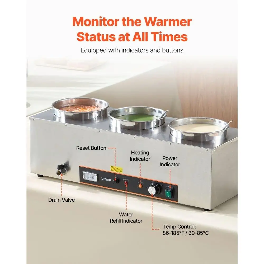 業務用スープウォーマー、3つの6クォートポットケトル加熱システム搭載、ケータリング・イベント向け