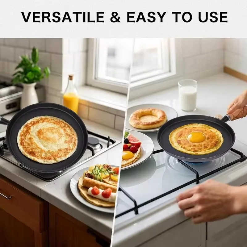 Heavy-Duty Cast Iron Frying Pan Compatible with Gas and Induction Stoves, Perfect for Cooking Eggs, Pancakes, Steaks, and Crepes