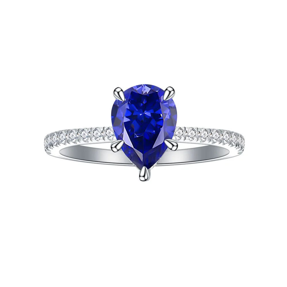 Zhenchengda Synthetic Sapphire Diamond Ring with Classic Retro Water Drop Setting From Europe and America