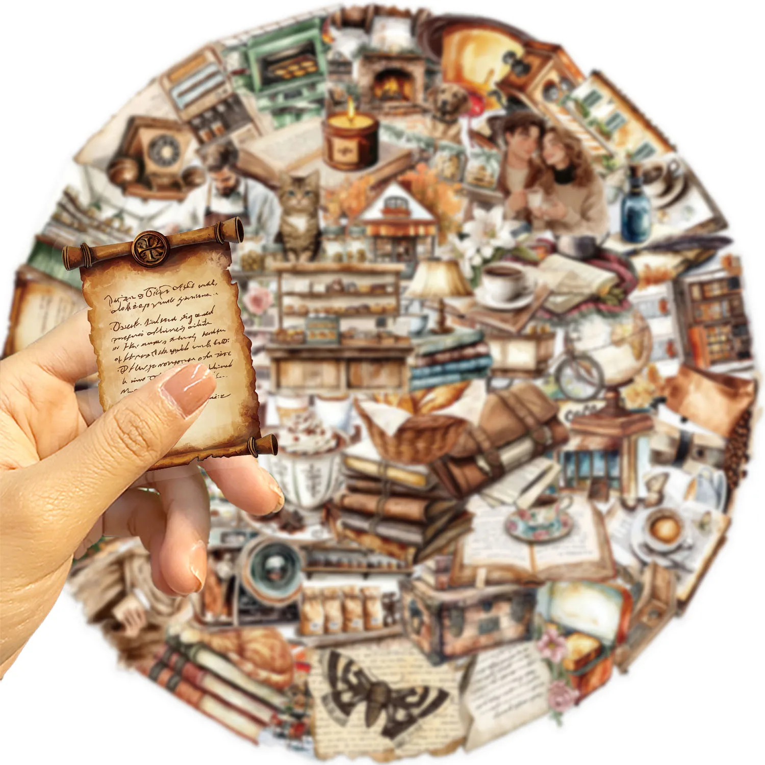 50PCS Fun Cartoon Vintage coffee Stickers Scrapbooking Collage Material Phone Cases Guitar Notebooks DIY Decorative