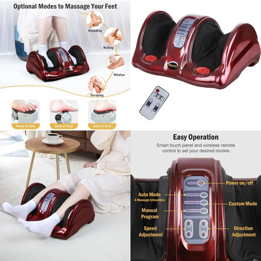 

Foot Massager with Remote for Calf, Ankle, Leg - Ideal for Men, Women, and Elderly in Red