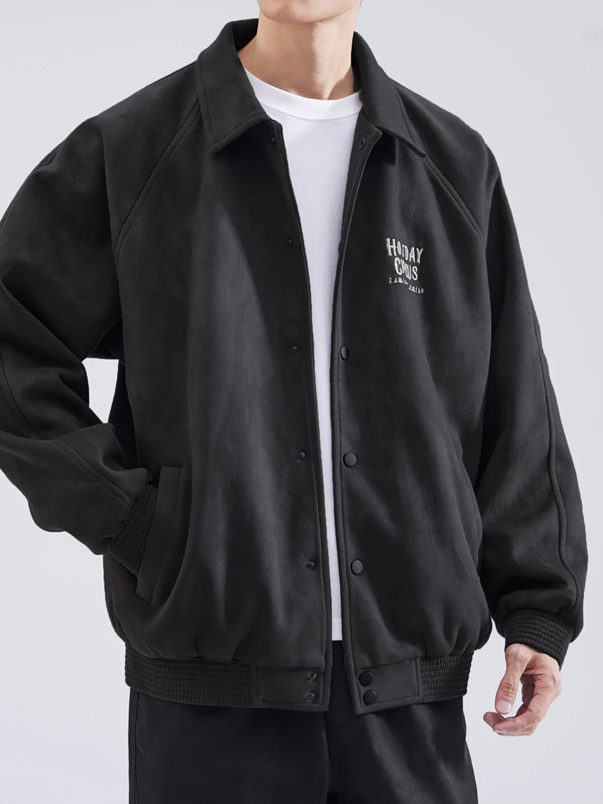 

American Sle Heavyweight Suede Jaet Men's Loose Fit Baseball Coat Turn-down Collar Trendy Brand Youthful Autumn Outerwear