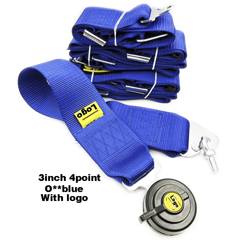 حزام مقعد 3 بوصة 4 نقاط JDM حزام مقعد السيارة للسباق مع كاملوك سريع التحرير أزرق للسيارة مع شعار