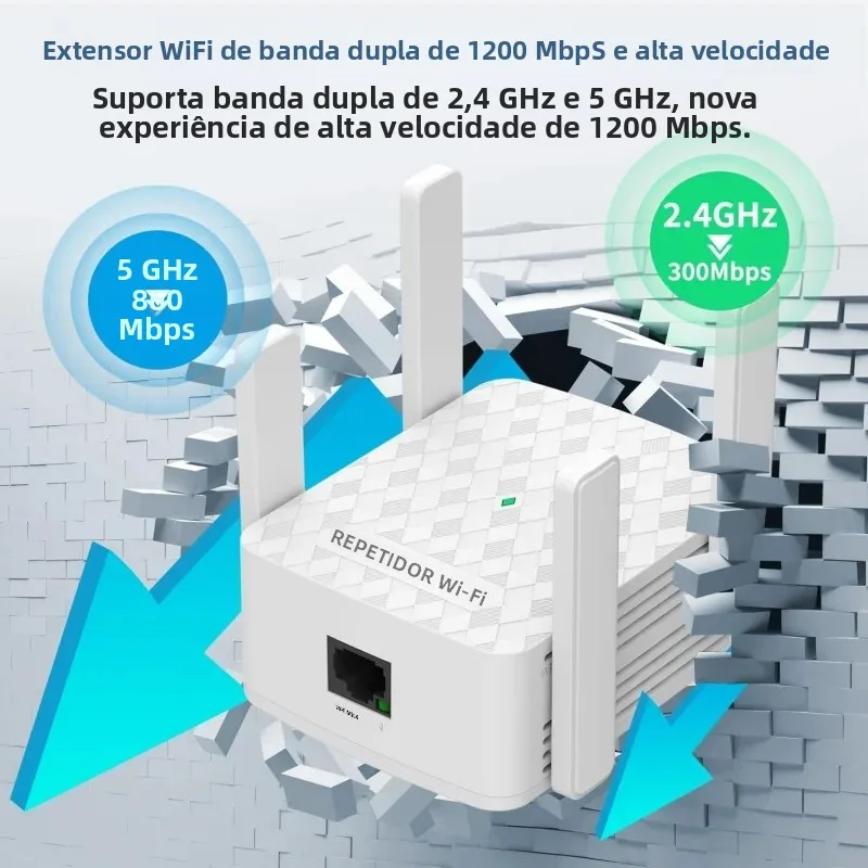 Repetidor wi-fi sem fio, 1200mbps, extensor wi-fi, amplificador de sinal, 2.4g, 5g, repetidor de banda dupla, amplificador wi-fi para roteador doméstico