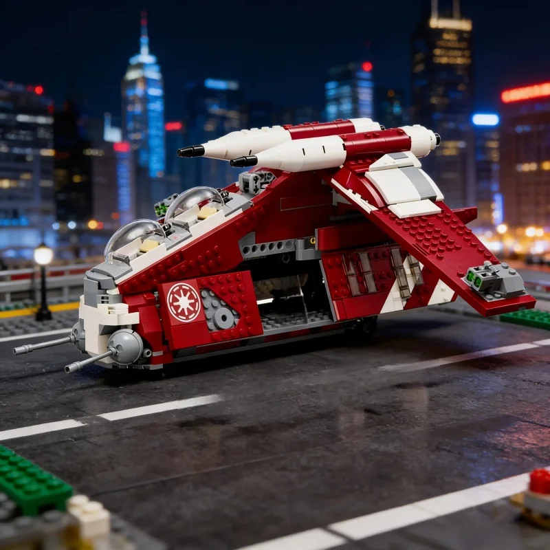 

The red flying gunboat model building blocks are suitable for home assembly and children's birthday party gifts