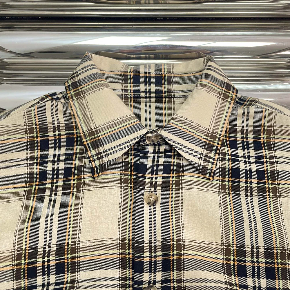 بلوزات نسائية منقوشة من القطن 100% بربطة خصر بسيطة وأنيقة للركاب قميص غير رسمي لخريف وشتاء 2025 وصل حديثًا Y2K #3