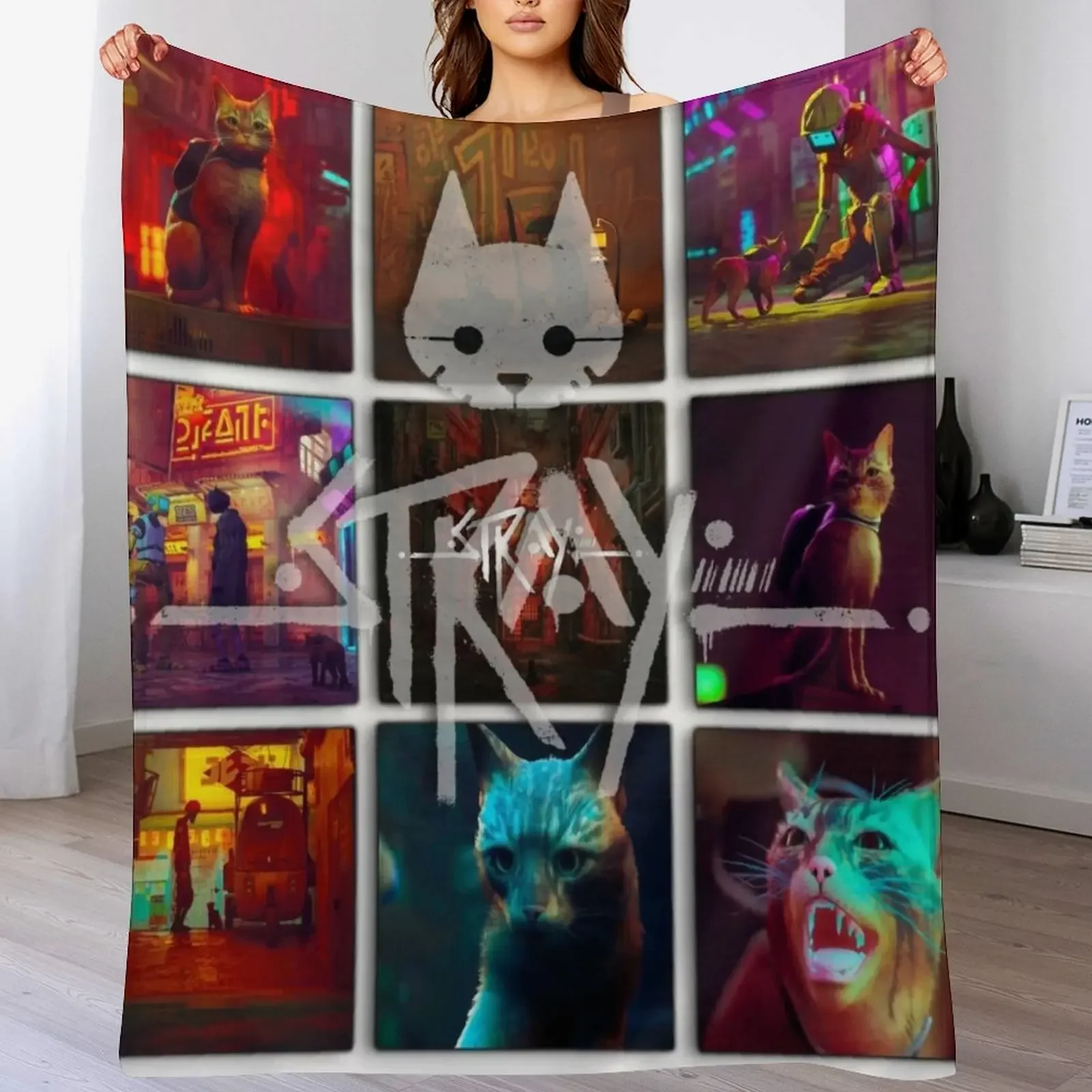 

Stray Game - Cat Game - 9 image of stray game Throw Blanket sofa bed Travel warm winter Furry Blankets