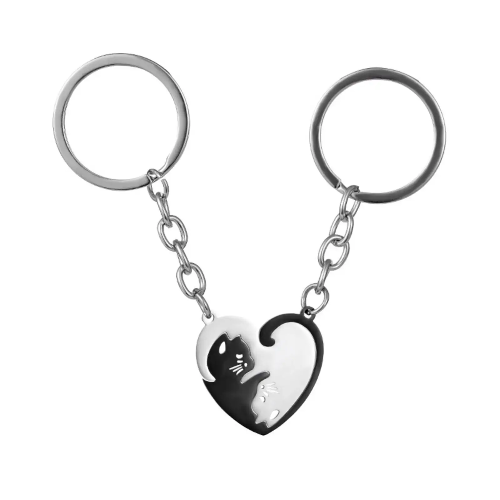 Schlüsselanhänger mit umarmenden Katzen, Edelstahl, passender Schlüsselring, Valentinstagsgeschenk für Liebende – Detail 4