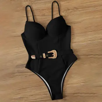 수영복 내마모성 단색 슬링 벨트 원피스 수영복, 푸시업 비치웨어, 여행용 수영복
